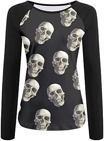GJROSEN Women Sugar Skull Long Sleeve Raglan Baseball T Shirt Color White L