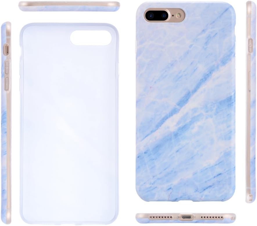 vastland Compatible iPhone 7 Plus Case Marble, Compatible iPhone 8 Plus Case Marble 2018 Marble Pattern Glossy IMD Flexible TPU Slim Protective Cover Case (Light Blue)