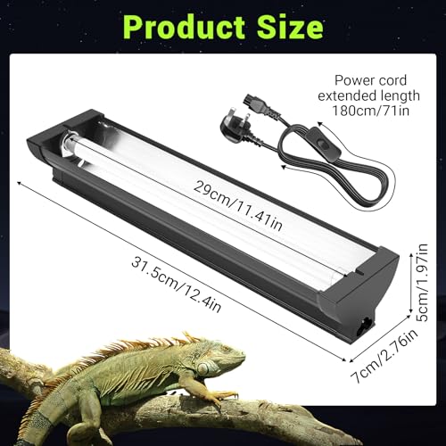 Jellybibo 8W T5 UVB Light Reptile Kit, 10% UVB & 30% UVA for Tropical Desert Reptiles, 31.5cm (12.4in) High Output Fixture with T5 10.0 UVB Tube for Bearded Dragon, Lizard, Tortoise & Gecko