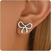 Kyazeo Dainty Bow Stud Earrings for Women 18K Gold Plated Minimalist Ribbon Stud Earring Cute Pearl Bowknot Earrings Simple Everday Jewelry for Her