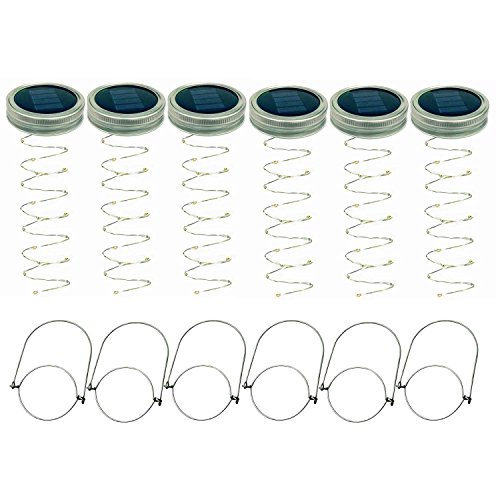 Solar Mason Jar Lid Lights, 6 Pack 20 Led String Fairy Star Firefly Jar Lids Lights,6 Hangers included(Jars Not Included), Best for Mason Jar Decor,Patio Garden Decor Solar Laterns Table Light