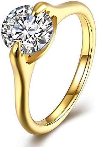 Women 18K Ring Yellow Gold Plated 5A Cubic Zircon Engagement Anniversary Wedding Band Promise Ring