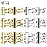 12 Pieces There Size Necklaces Slide Magnetic Tube Lock Clasps Gold and Silver Plated Clasps Connectors for Layered Bracelet Jewelry Crafts Necklace Spacer Clasp with a Gift Box (12PCS Clasp Set - 2)