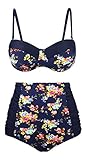 Angerella Womens Swimwear Retro Vintage Bathing Suits Two Piece Swimsuits Bikini, Navy-Two, US 10-12=Tag Size 3XL