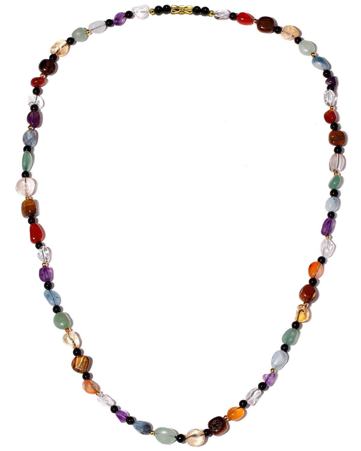 Jewboo Real Reiki 7 Chakra Black Agate Beaded Necklace Irregular Tumbled Chips Colorful Healing Crystals Jewelry Yoga Meditation Balance Gifts Necklaces for Women (24")