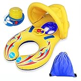 Meland Baby Pool Float - Baby Swim Float Pool Toy with Mommy Swim Ring for 8 - 36 Months Old Baby - Removable Canopy and Storage Bag