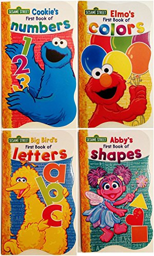 Sesame Street First Books Series; BIG Bird's Letters, Abby's Shapes, Elmo's Colors, Cookie's Numbers [Board Book Hardcovers, 4 Books]