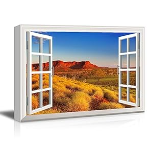 Window View Canvas Wall Art - Red Rock Formation in The Desert - Giclee Print Gallery Wrap Modern Home Art Ready to Hang - 12x18 inches