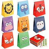 Mocoosy 24 Pack Animal Party Favor Bags, Goodie Bags for Kids Birthday, Small Gift Bags Bulk Paper Treat Bags for Toddler Baby Shower Party Supplies School Classroom Loot Bags for Girls Boys