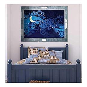 Wall26 - Science Fiction ViewPort - Decal - An illustrated View of the Moon and Stars - Wall Mural, Removable Sticker, Home Decor - 24x32 inches