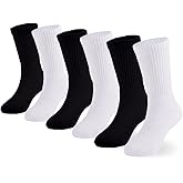 Marchare Boys Socks Kids Cushioned Crew Socks Girls Thick Cotton Athletic Running Socks Black/White 6 Pack