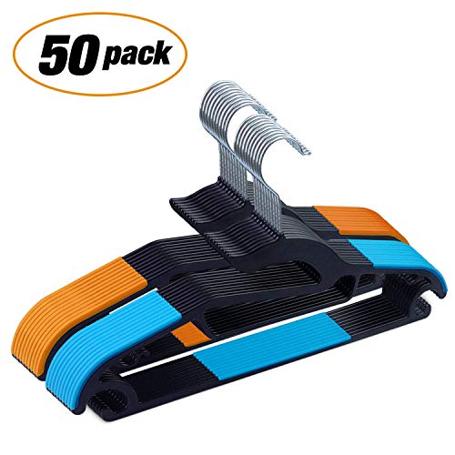 IEOKE Plastic Hangers, Clothes Hangers Light-Weight Non Slip Coat Hangers Ultra Thin Space Saving with Heavy Duty- 50 Pack (Original)