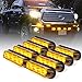 Xprite Amber Yellow 4 LED 4 Watt Emergency Vehicle Waterproof Surface Mount Deck Dash Grille Strobe Light Warning Police Light Head with Clear Lens - 8 Pack