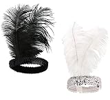BABEYOND 1920s Flapper Headband Roaring 20s Sequined Showgirl Headpiece Great Gatsby Headband with Feather (Black+White)