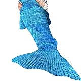 Mermaid Tail Blanket Crochet, NOT HOME® Super Soft Mermaid Blanket, Knitted Blankie Tails, All Seasons Cozy Sleeping Bags, 35.5*71.0inch (Blue)