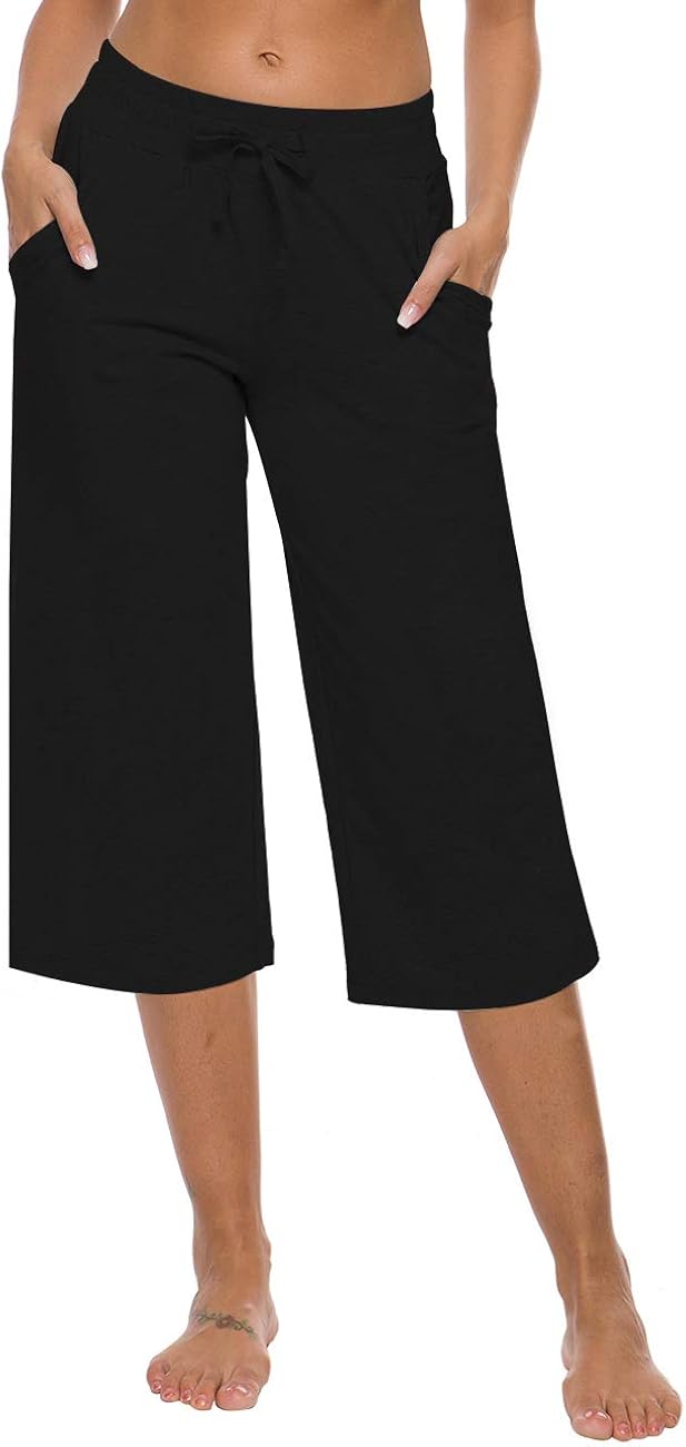 ChinFun Women's Lounge Bermuda Capri Pants Active Straight Leg Yoga Workout Pants with Pockets