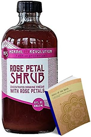 Rose Petal Shrub Raw Apple Cider Vinegar 8oz w/ Organic Rose Petals and Raw Honey Individually boxed from Herbal Revolution Farm and Apothecary w Free Herba Info Ebook (Rose Petal Shrub, 8oz)