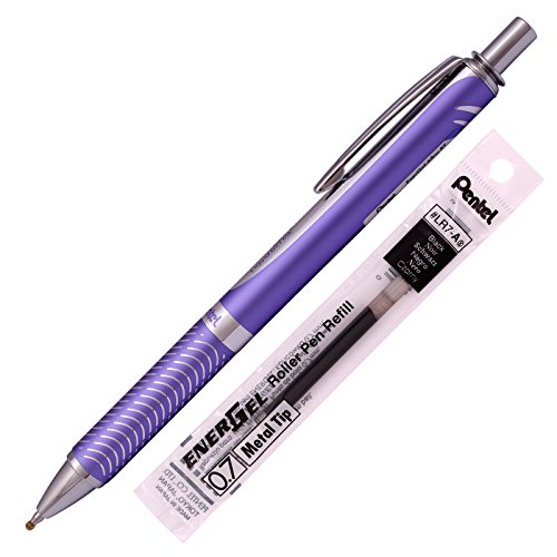 Pentel Energel Alloy RT Gel Pen Medium Point Metal Tip Ballpoint Pen Black ink + Refill (Violet Body)