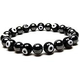 Accents Kingdom Men's Magnetic Bracelet Hematite Beads Evil Eye Beads Stretch Bracelet, 8.5"