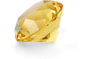 Zoogamo 2” / 60 mm Yellow Diamond Shaped Glass Crystal Paperweight – Home Office Decor & Valentine's Day Gift Wedding Favors Centerpieces Decoration with Gift Box