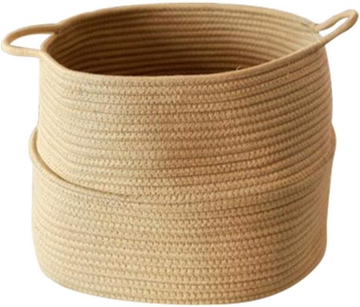 Laundry Basket Toy Storage Blanket Storage Nursery Basket Cotton Rope Basket with Handle for Baby Soft Storage Bins-Natural Woven Basket, 15'' × 15'' × 14''