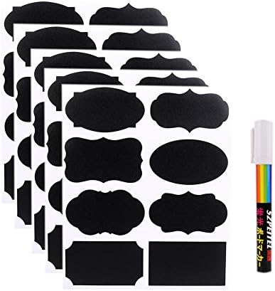 Chalkboard Labels Complete Bundle, 40 Reusable Removable Blackboard Labels Stickers with Erasable White Liquid Chalk Marker Pen for Jars, Canisters and Organize Your Home, Kitchen and Office