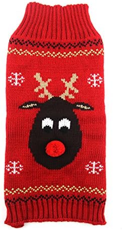 ABRRLO Ugly Christmas Dog Sweater Reindeer Xmas Dog Outfits Pet Dog Holiday Costumes Red Puppy Cat Winter Knitwear Clothes Turtleneck Warm Jumper Clothes for Small Medium Large Dogs(Red,XS)