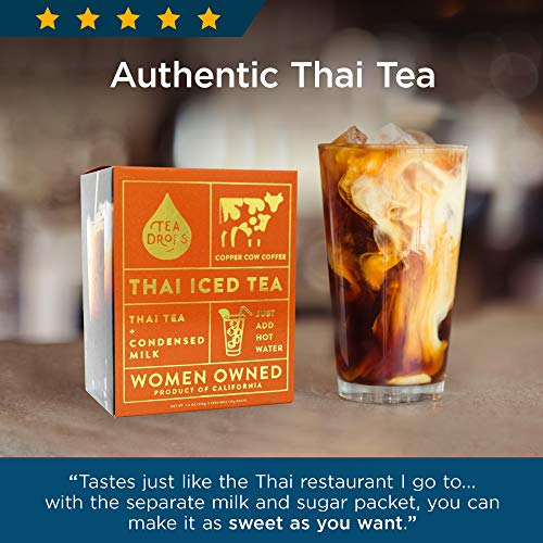 Tea Drops Thai Iced Tea | Authentic Instant Thai Tea Mix Bundle | Flavored Black Ice Tea + Condensed Milk Packet | Loose Leaf Tea 10 Pack