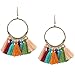 Tassel Earrings Boho Chic Drop Dangle, Brass Hoop and Rainbow Tassel Women Girls Jewelry for Casual Wear or Formal Dress