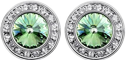 Crystal Post Round Stud Earrings Swarovski Element Silver Tone Peridot