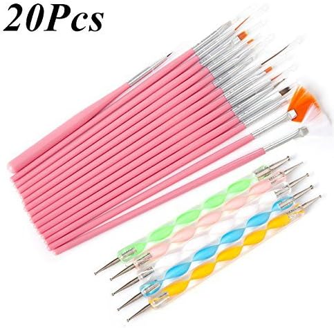 Set 20 Pcs Nail Art Brushes Design Set Dotting Painting Drawing Polish Brush Pen Tools (20Pcs) (20Pcs)