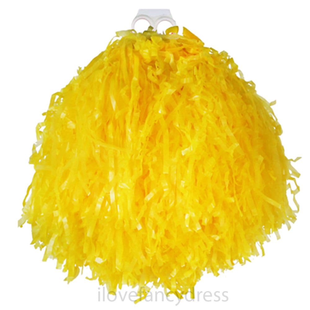 Jumbo Cheerleader Pom Poms - 1 Pom Pom - Yellow Tasseled Pompoms with Finger Grip - USA American Cheerleader Dance School Fancy Dress Costume Accessory — image 1
