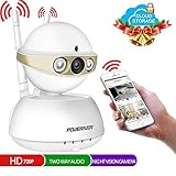 Home Camera,POWERIVER WiFi IP Indoor Security System with Motion Detection,Two-Way Audio and Night Vision for Baby/Pet/Front Porch Monitor,Remote Control with iOS, Android, PC APP(Light Gold)