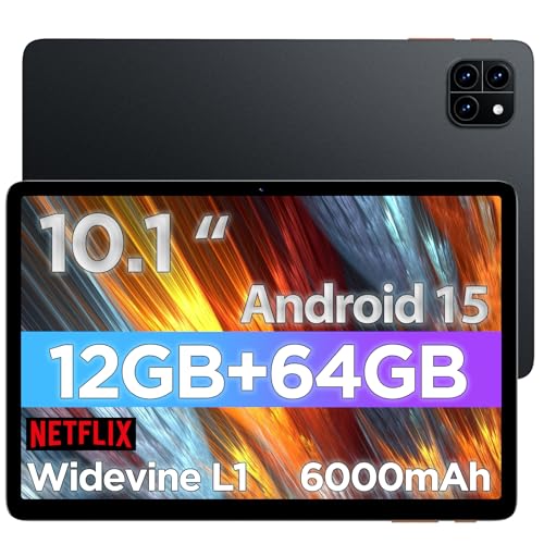 Android Tablet, 10.1 inch Android 15 Tablet with Octa-core Processor RAM 12GB ROM 64GB(Up to 2 TB), 800x1280 Resolution, WiFi 6 & Bluetooth, Dual Speakers, 5MP+8MP, 6000mAh, Tablets 2025