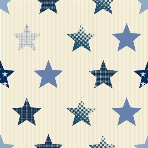 Ideco Blue Stars Quality Wallpaper,Easy to hang,Smooth flat finish (Blue and Cream)