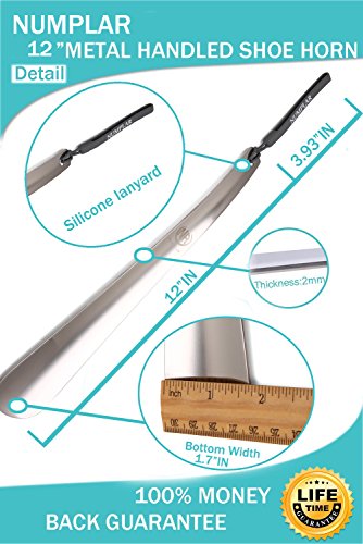 Metal Shoe Horn, Long handled Shoehorn for Men, Women, Kids, Seniors, Pregnancy, Boots and Shoes, Heavy Duty Stainless Steel with Silicone Lanyard (Grey)