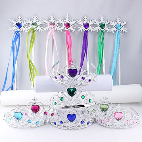 Qiyun Princess Dress Up Accessories Tiara Crown and Snowflake Wand Set Children Cosplay Accessories