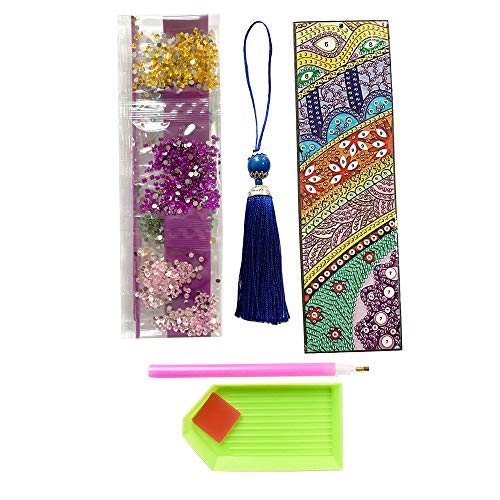 Fundaful 2pcs Diamond Painting Bookmark 5D DIY Special Shape Diamonds Shiny Rhinestone Art Kits for Adults Kids Mosaic Leather Tassel Corss Stitch Embroidery Handmade Gift Sun Flowers Landscape