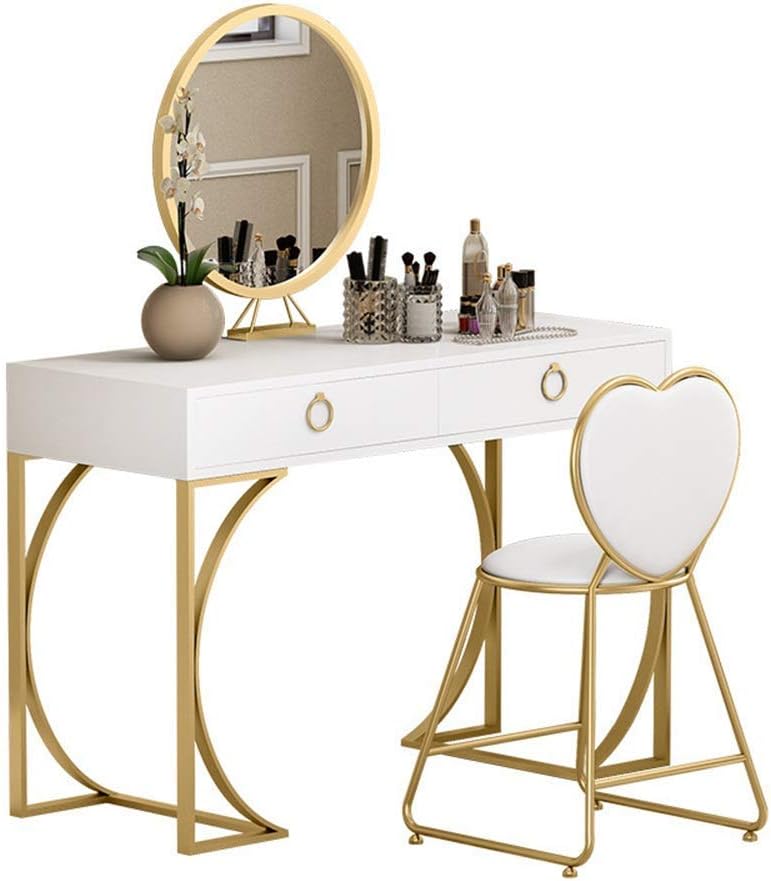 Cómodo tocador ergonómico Tocador con 1 silla, juego de tocador con 2