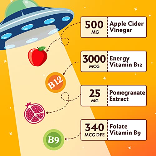 Apple Cider Vinegar Gummies By Plantarr, ACV Gummies With Folate, B12