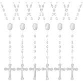 Beeveer 50 Pcs Glow in the Dark Rosary Beads Catholic Luminous Cross Rosary Necklaces Religious Plastic Crucifix Chains Pearlized Catholic Prayer Bead