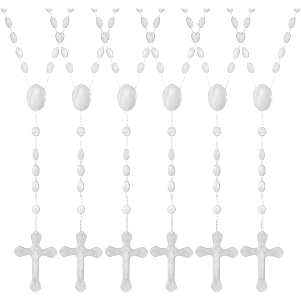 Bulk Pack Of 20 White Plastic Rosaries That Glow In The Dark - Nylon Cord Rosary Beads