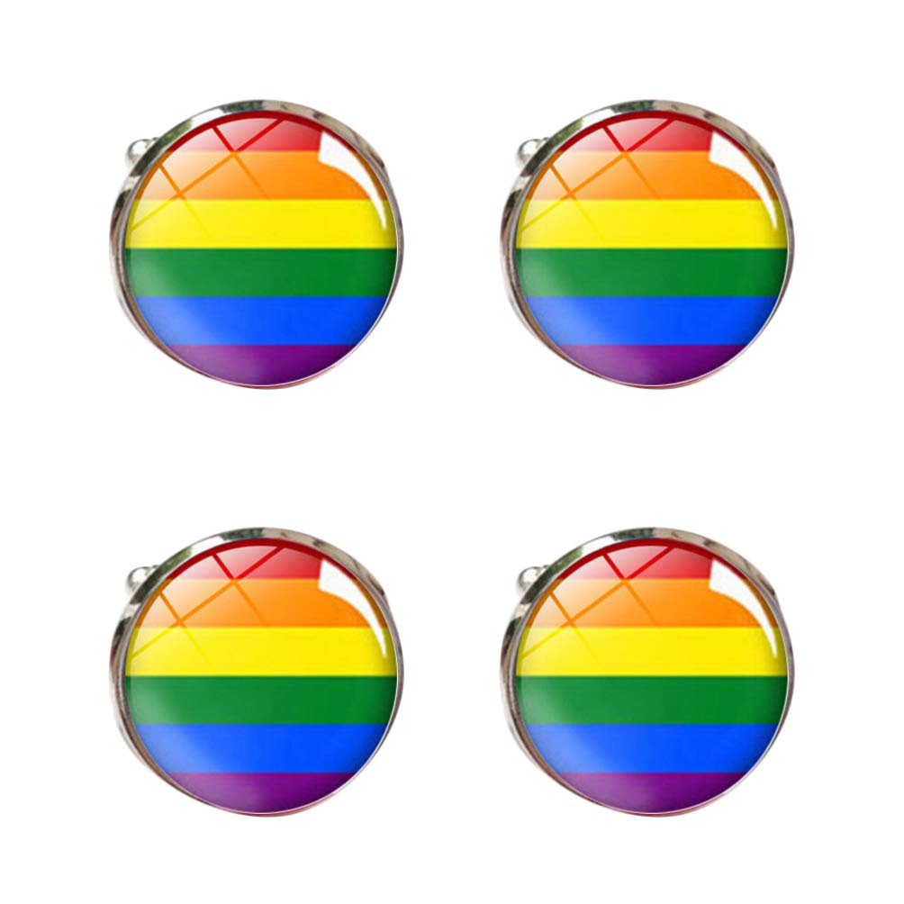 NUOBESTY Rainbow LGBT Pride Sleeve Cufflinks 2Pairs of Pride Sleeve Cufflinks LGBT Pride Stuff for Gay & Lesbian LGBTQ