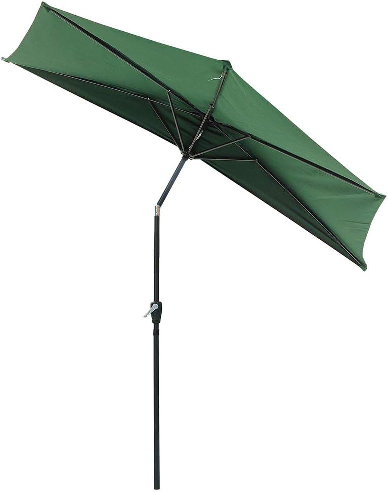 Yeshom 9 FT Green Outdoor Patio Half Umbrella 5 Ribs Tilt Aluminum Sun Shade with Base Stand Wall Balcony Door