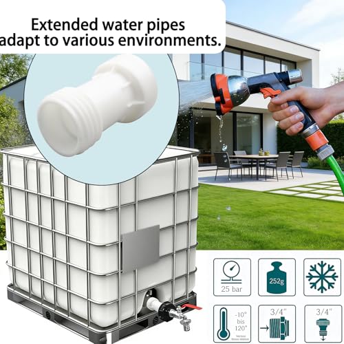1000L 3/4" Brass IBC Tank Adapter, IBC Container Accessories, with Drum Cap Wrenches, for Faucet Garden Irrigation Hoses Accessories Tap Adapter