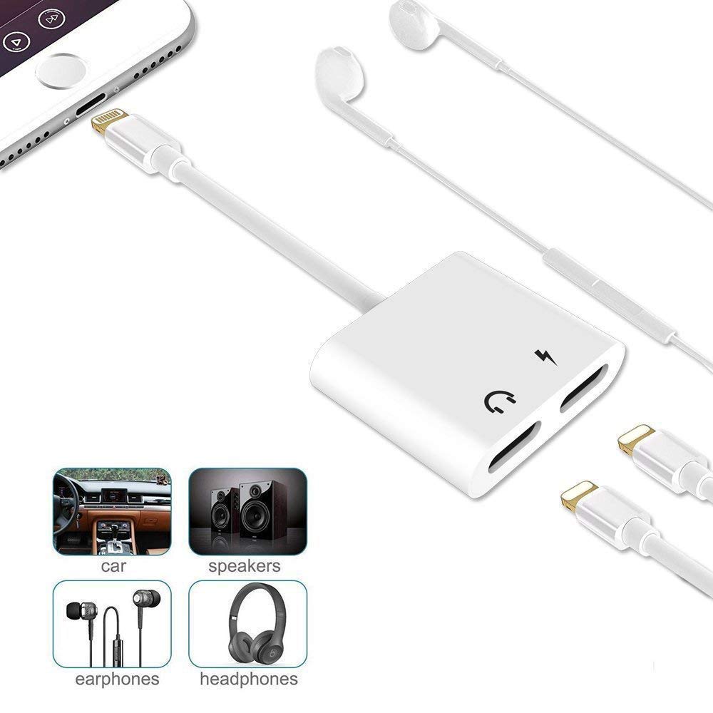 Compatible Charger and Headphone Adapter Applicable for iPhone max X / 7/7 Plus / 8/8 Plus,Supfox 2 in 1 Dual Headphones Adapter and Splitter Design for Calling & Remote & Charger & Music