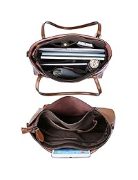 S-ZONE Bolso de mano con asa superior de cuero genuino para mujer Bolso de hombro de trabajo diario de gran capacidad