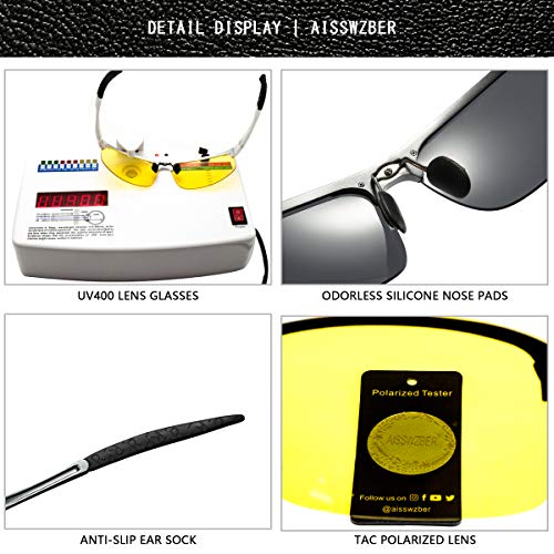 aisswzber Night Vision Glasses Driving Sports Anti-Glare HD Polarized for Men 8177