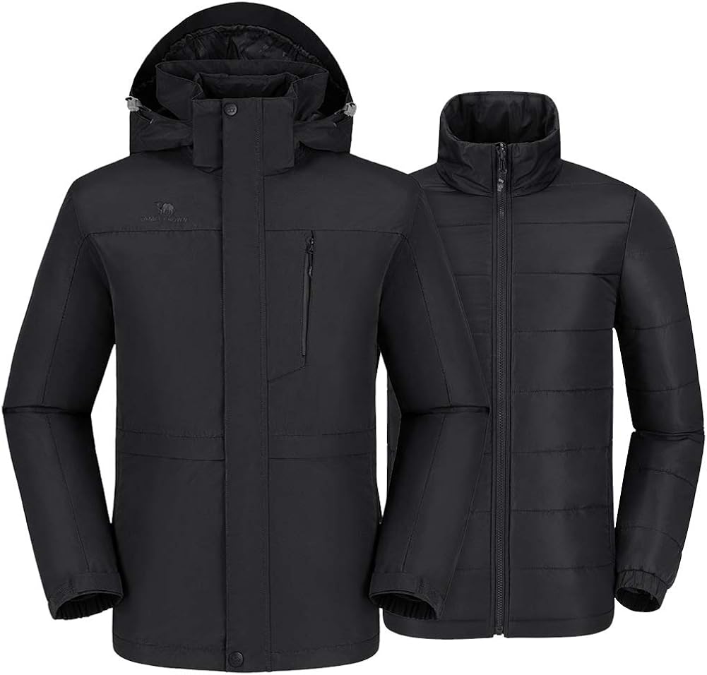 CAMEL CROWN Waterproof Ski Jacket for Men 3 in 1 Winter Jacket Windbreaker Snow Coat Parka for Hiking Snowboard: Clothing
