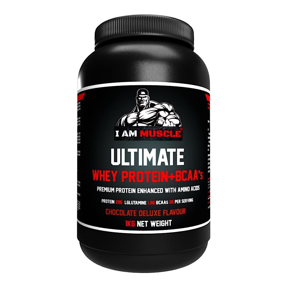 Ultimate Whey Protein + BCAA’s Powder, 29g Premium High Protein Isolate, Enhance Lean Muscle Mass and Recovery, 1kg